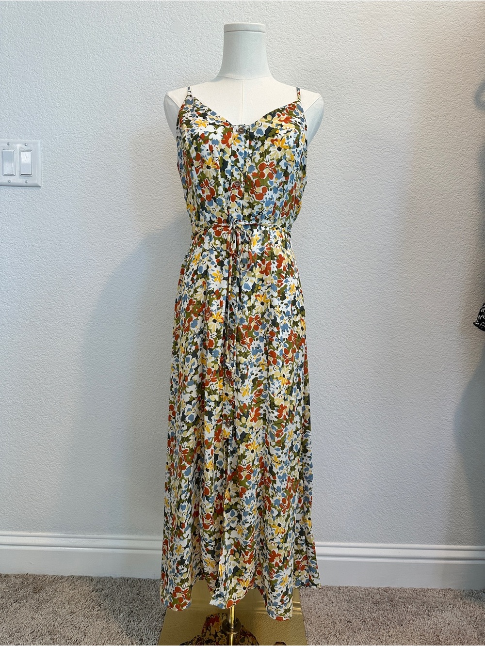 Sienna Sky Floral Midi Dress Size Medium Cottagecore Boho Sundress